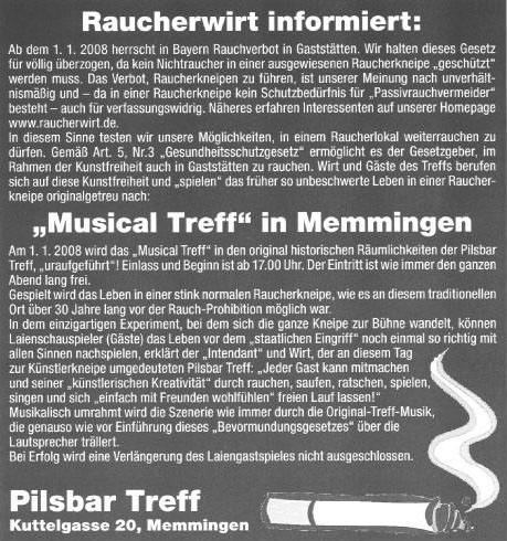 Musical-Treff Zeitungsanzeige vom 30. und 31.12.2007